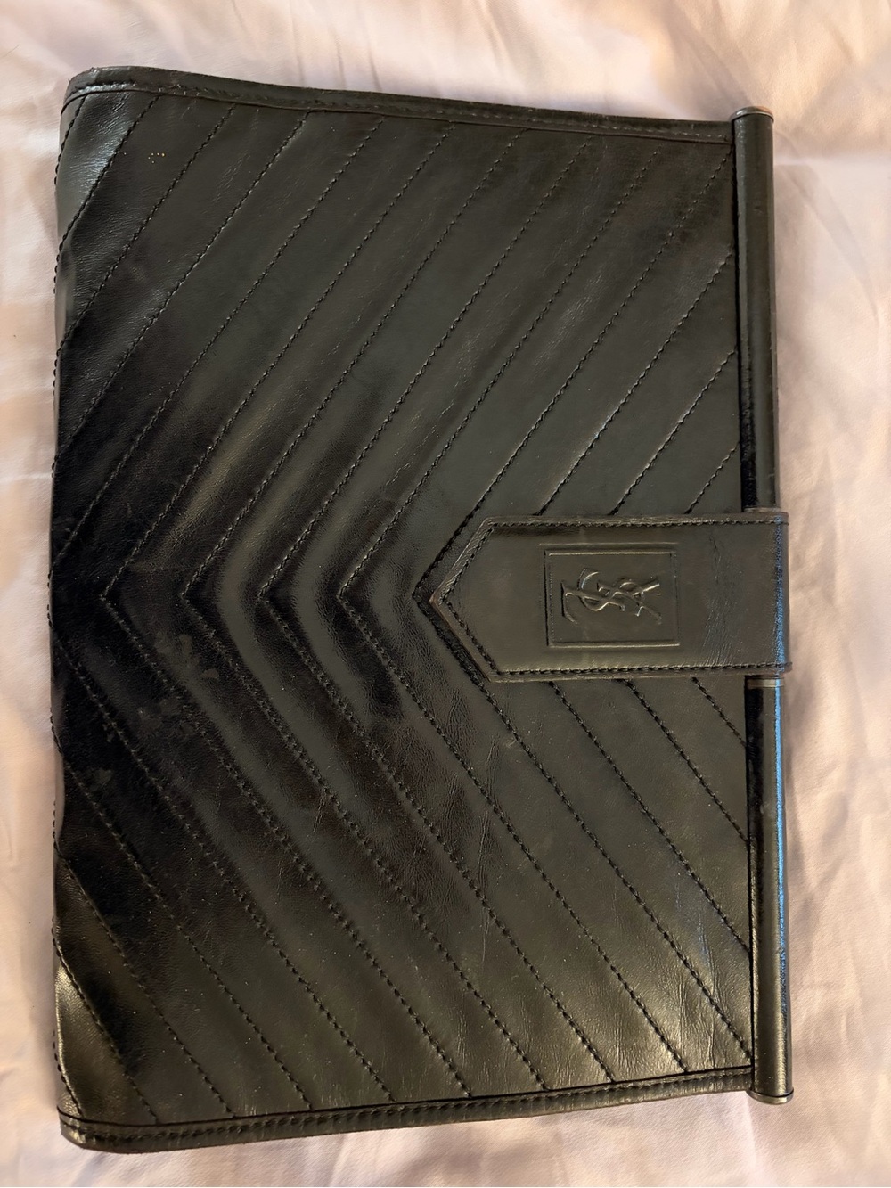 Yves Saint Laurent Black Quilted Chevron Leather Clutch